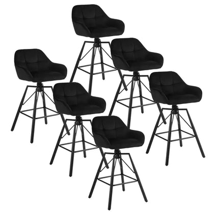 BukkitBow - Hoge Luxe Barkrukken Velvet / Vluweel - Met rugleuning en Armleuning met Patroon en Voetensteun - 360 Graden Draaibaar - Set van 6 Stuks