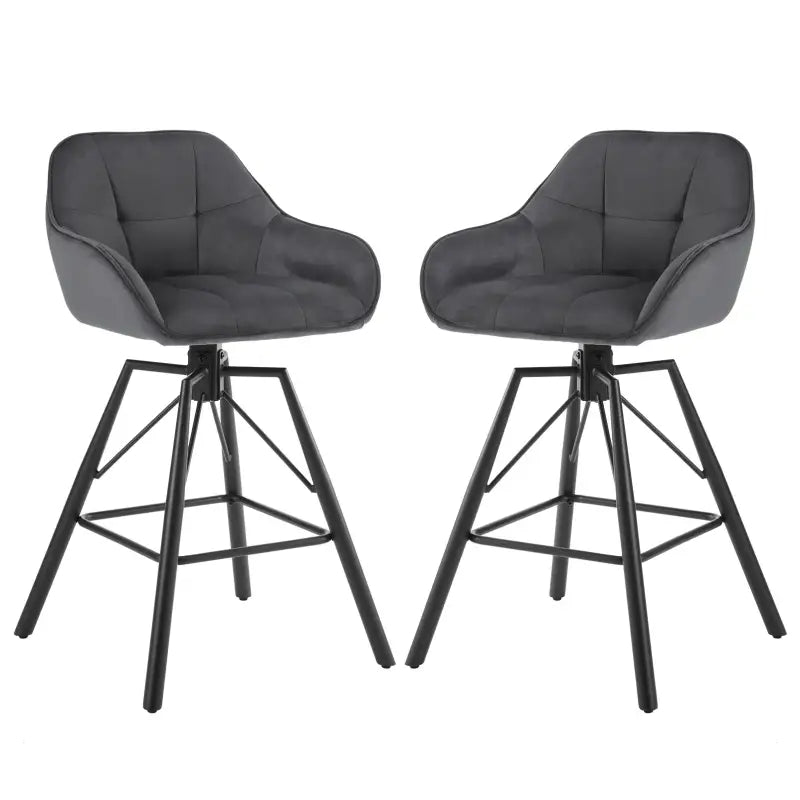 BukkitBow - Hoge Luxe Barkrukken Velvet / Vluweel - Met rugleuning en Armleuning met Patroon en Voetensteun - 360 Graden Draaibaar - Set van 2 Stuks Donker Grijs Donker Grijs Barkruk BukkitBow