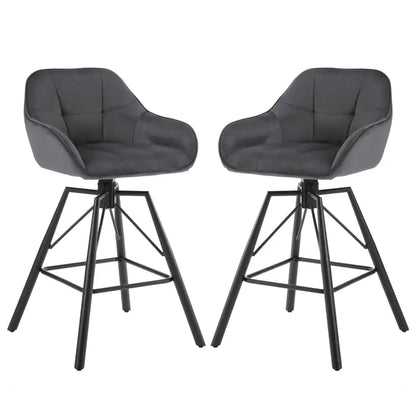 BukkitBow - Hoge Luxe Barkrukken Velvet / Vluweel - Met rugleuning en Armleuning met Patroon en Voetensteun - 360 Graden Draaibaar - Set van 2 Stuks