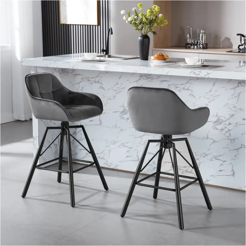 BukkitBow - Hoge Luxe Barkrukken Velvet / Vluweel - Met rugleuning en Armleuning met Patroon en Voetensteun - 360 Graden Draaibaar - Set van 2 Stuks