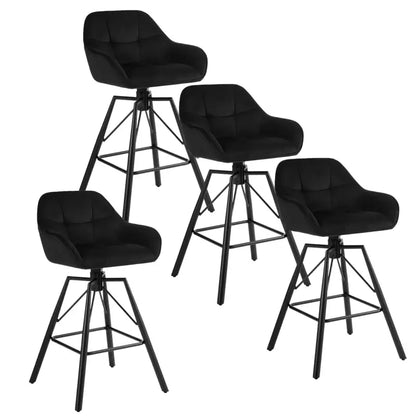 BukkitBow - Hoge Luxe Barkrukken Velvet / Vluweel - Met rugleuning en Armleuning met Patroon en Voetensteun - 360 Graden Draaibaar - Set van 4 Stuks Zwart Zwart Barkruk BukkitBow