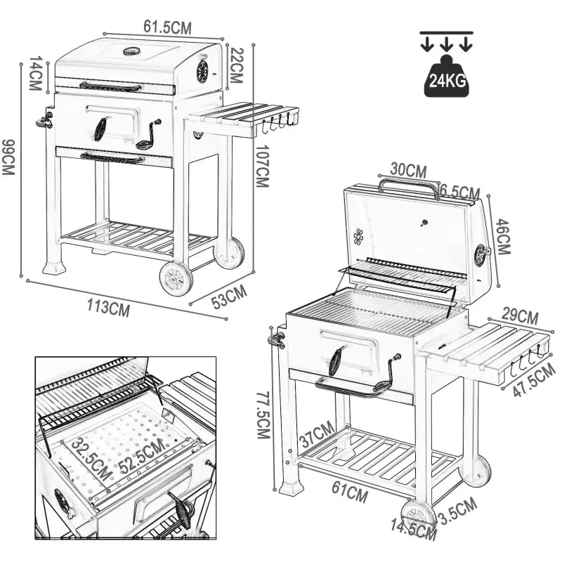 BukkitBow Houtskoolbarbecue Van Staal Met Twee Grillroosters Verplaatstbaar Barbeque BukkitBow