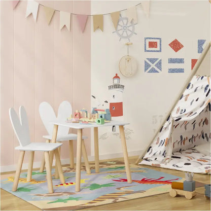 BukkitBow - Kindertafel met Stoelen / Kindermeubelset  - Konijnenoor Rugleuning Design - Tafel: 49.5x49.5x47cm