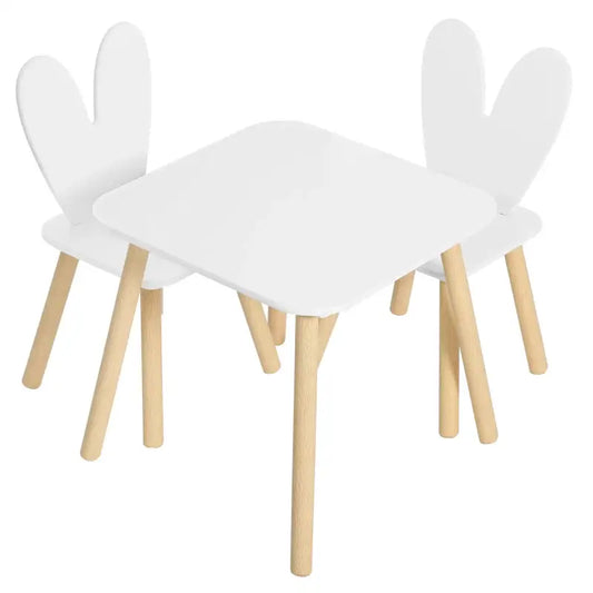 BukkitBow - Kindertafel met Stoelen / Kindermeubelset  - Konijnenoor Rugleuning Design - Tafel: 49.5x49.5x47cm