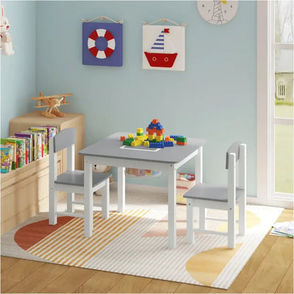 BukkitBow - Kindertafel met Stoelen / Kindermeubelset met Omkeerbare Bouwplaat - Inclusief Opbergruimte - Makkelijk Schoonmaken - Tafel: 60x48x60cm