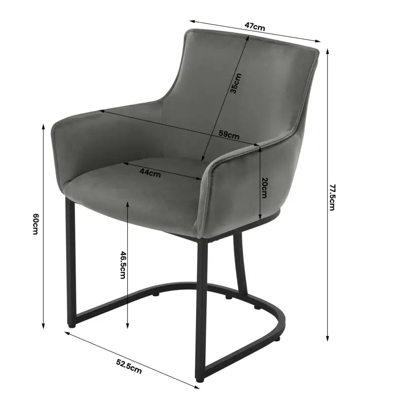 BukkitBow - Luxe Eetkamerstoel/Fauteuil van Fluweel - met U-vormige Metalen Onderstel - Comfortabel en Multifunctioneel - Zithoogte: 46,5 cm