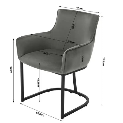 BukkitBow - Luxe Eetkamerstoel/Fauteuil van Fluweel - met U-vormige Metalen Onderstel - Comfortabel en Multifunctioneel - Zithoogte: 46,5 cm