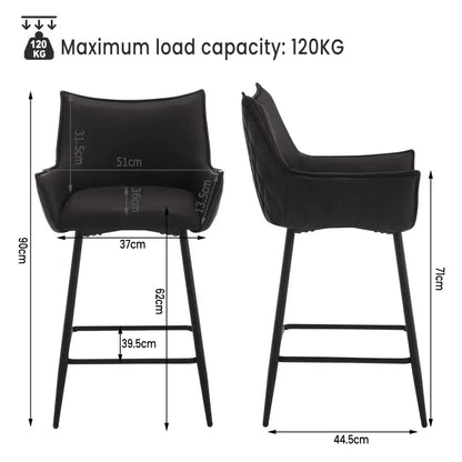 BukkitBow - Luxe Lederen Barkrukken - Met Armleuningen - Set van 2 Stuks - 62CM Hoog