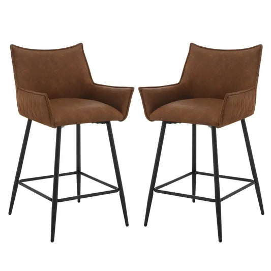 BukkitBow - Luxe Lederen Barkrukken - Met Armleuningen - Set van 2 Stuks - 62CM Hoog