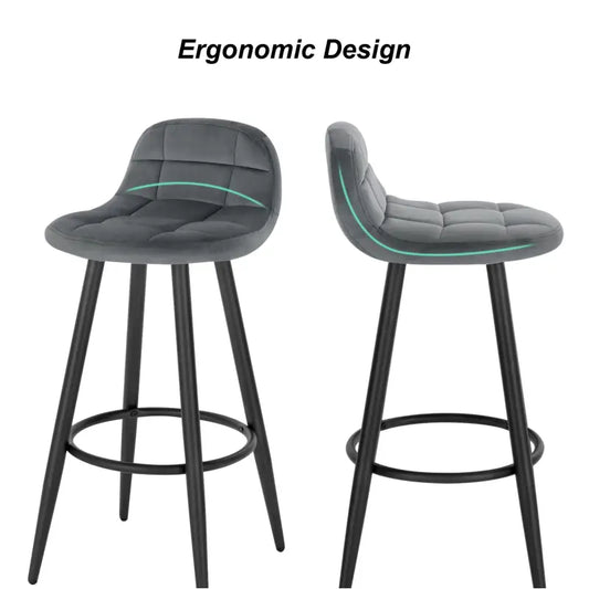 BukkitBow - Moderne Barkrukken Fluweel - Set van 2 Barkrukken - Metalen Frame - Comfortabele Stoel met Lage Rugleuning - Voetsteun - Modern Design