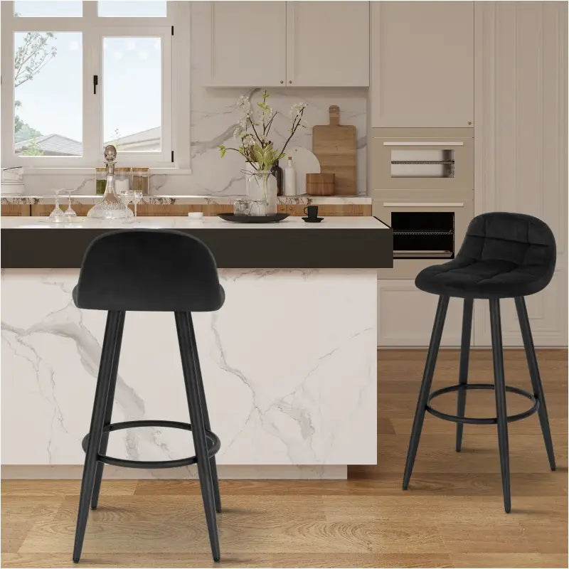 BukkitBow - Moderne Barkrukken Fluweel - Set van 2 Barkrukken - Metalen Frame - Comfortabele Stoel met Lage Rugleuning - Voetsteun - Modern Design