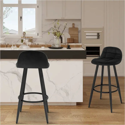 BukkitBow - Moderne Barkrukken Fluweel - Set van 2 Barkrukken - Metalen Frame - Comfortabele Stoel met Lage Rugleuning - Voetsteun - Modern Design