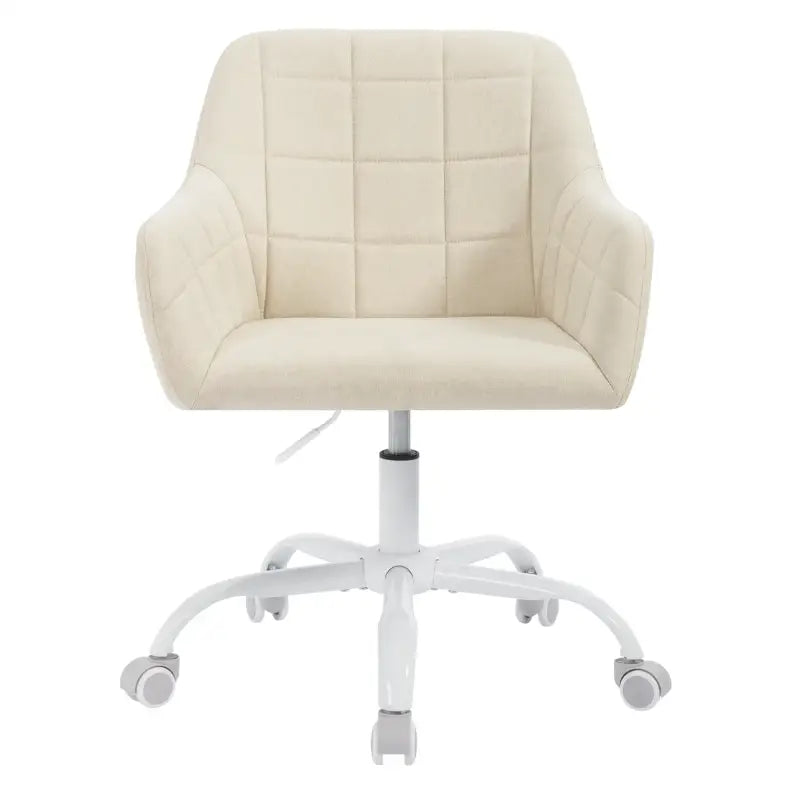 BukkitBow - Moderne Bureaustoel op Wielen - Linnen/Velvet met Metaal/Schuim - Verstelbare Hoogte en 360° Draaibaar Beigé (Stof) Beigé (Stof) Bureaustoel BukkitBow