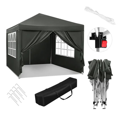 BukkitBow Opvouwbare Partytent Met Zijwanden 3x3 Meter Waterdicht Weersbestendig Grijs Grijs partytent BukkitBow