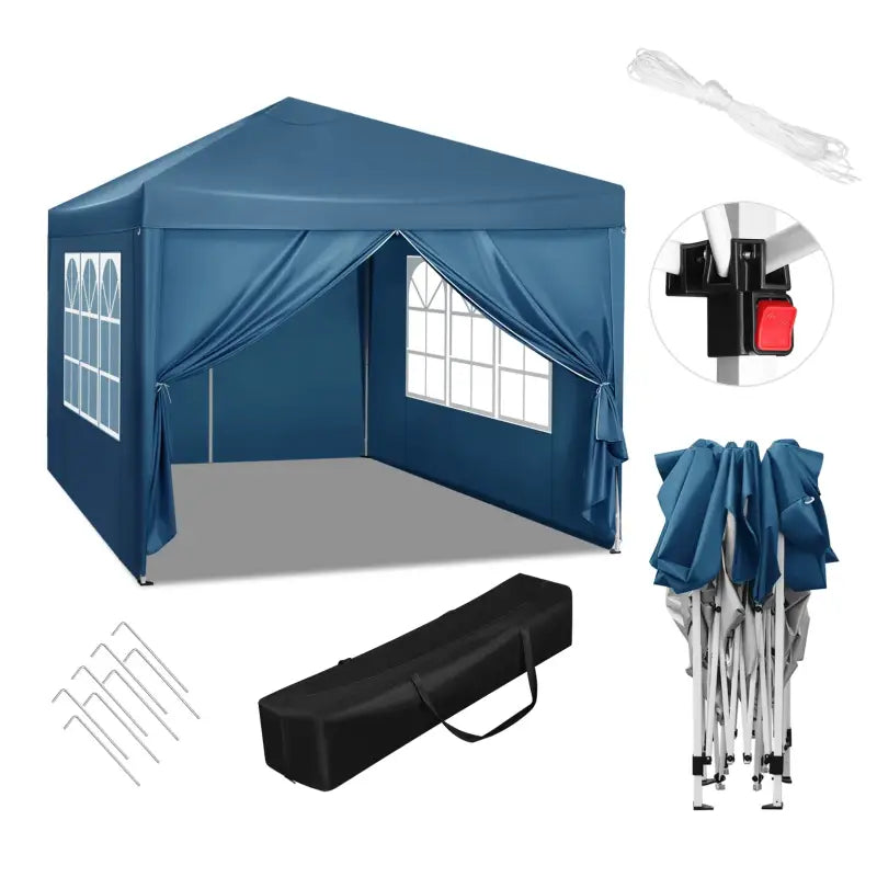 BukkitBow Opvouwbare Partytent Met Zijwanden 3x3 Meter Waterdicht Weersbestendig Blauw Blauw partytent BukkitBow