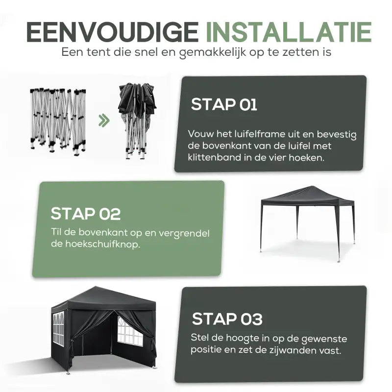 BukkitBow Opvouwbare Partytent Met Zijwanden 3x3 Meter Waterdicht Weersbestendig partytent BukkitBow