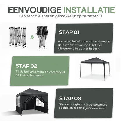 BukkitBow Opvouwbare Partytent Met Zijwanden 3x3 Meter Waterdicht Weersbestendig partytent BukkitBow