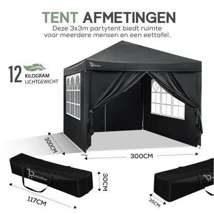 BukkitBow Opvouwbare Partytent Met Zijwanden 3x3 Meter Waterdicht Weersbestendig partytent BukkitBow