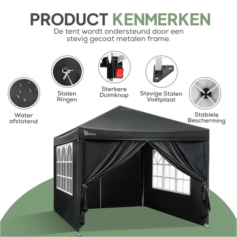 BukkitBow Opvouwbare Partytent Met Zijwanden 3x3 Meter Waterdicht Weersbestendig partytent BukkitBow