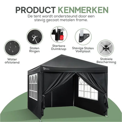 BukkitBow Opvouwbare Partytent Met Zijwanden 3x3 Meter Waterdicht Weersbestendig partytent BukkitBow