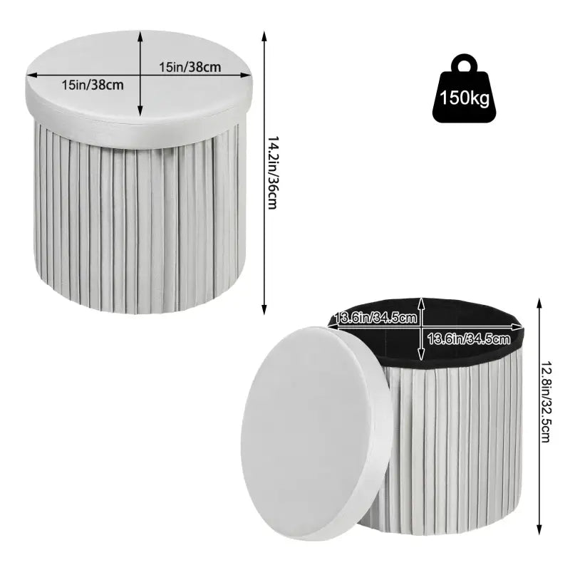 BukkitBow - Ronde Compacte Opbergpoef – Poef / Zitkist met Deskel - Opvouwbare Poef - Voetenbank met Opbergruimte - 38x38x36 CM