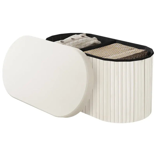 BukkitBow - Ronde Compacte Opbergpoef – Poef / Zitkist met Deskel - Opvouwbare Poef - Voetenbank met Opbergruimte - 38x38x36 CM