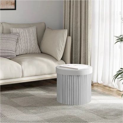 BukkitBow - Ronde Compacte Opbergpoef – Poef / Zitkist met Deskel - Opvouwbare Poef - Voetenbank met Opbergruimte - 38x38x36 CM