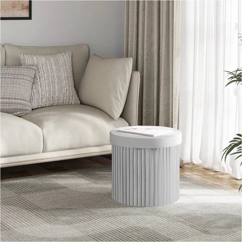 BukkitBow - Ronde Compacte Opbergpoef – Poef / Zitkist met Deskel - Opvouwbare Poef - Voetenbank met Opbergruimte - 38x38x36 CM