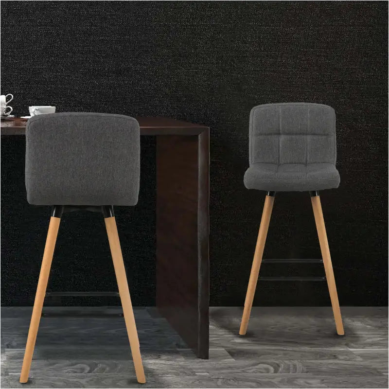 BukkitBow - Set van 2 Barkrukken - Massief Houten Poten - Linnen Zitting - Ergonomisch Ontwerp - Met Vloerbescherming