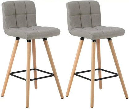 BukkitBow - Set van 2 Barkrukken - Massief Houten Poten - Linnen Zitting - Ergonomisch Ontwerp - Met Vloerbescherming