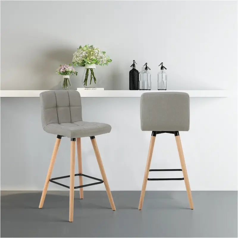 BukkitBow - Set van 2 Barkrukken - Massief Houten Poten - Linnen Zitting - Ergonomisch Ontwerp - Met Vloerbescherming