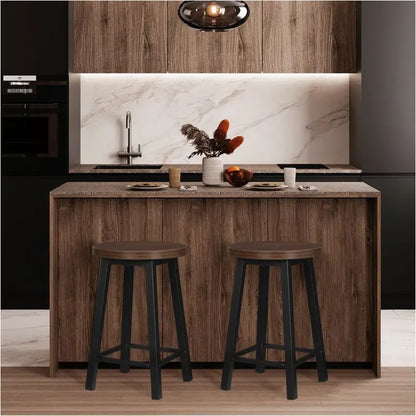 BukkitBow - Set van 2 Barkrukken - Metalen Onderstel met Composiet Houten Zitting - Duurzaam en Ruimtebesparend - Zithoogte: 45CM