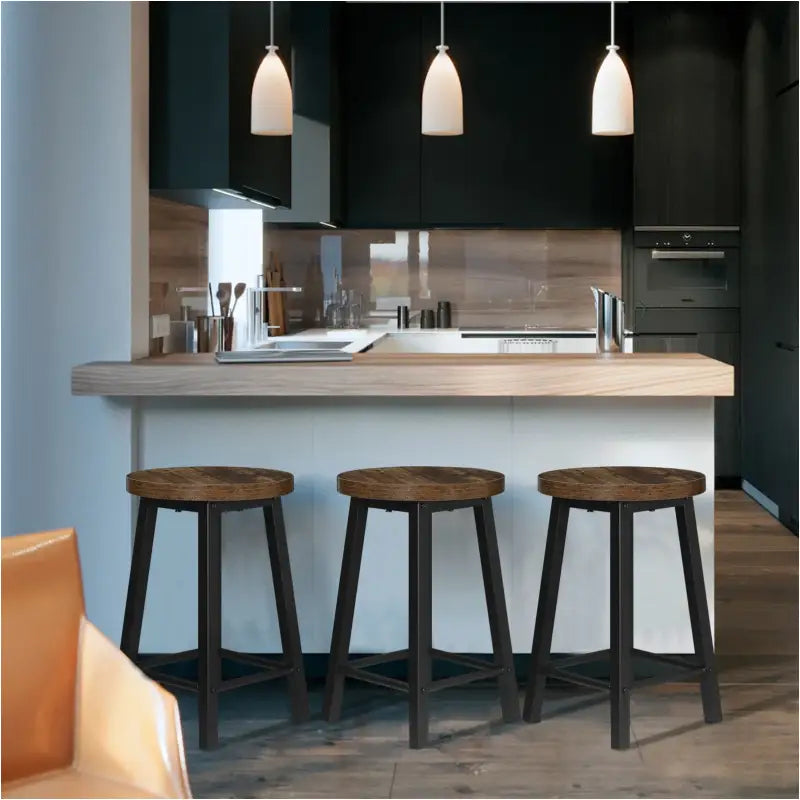 BukkitBow - Set van 2 Barkrukken - Metalen Onderstel met Composiet Houten Zitting - Duurzaam en Ruimtebesparend - Zithoogte: 45CM