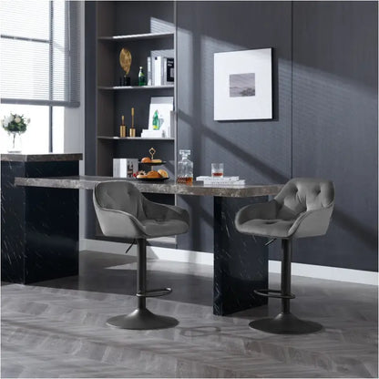 BukkitBow - Set van 2 Barkrukken - Velvet met Metaal - met Voetensteun - Zithoogte: 62,5-84cm