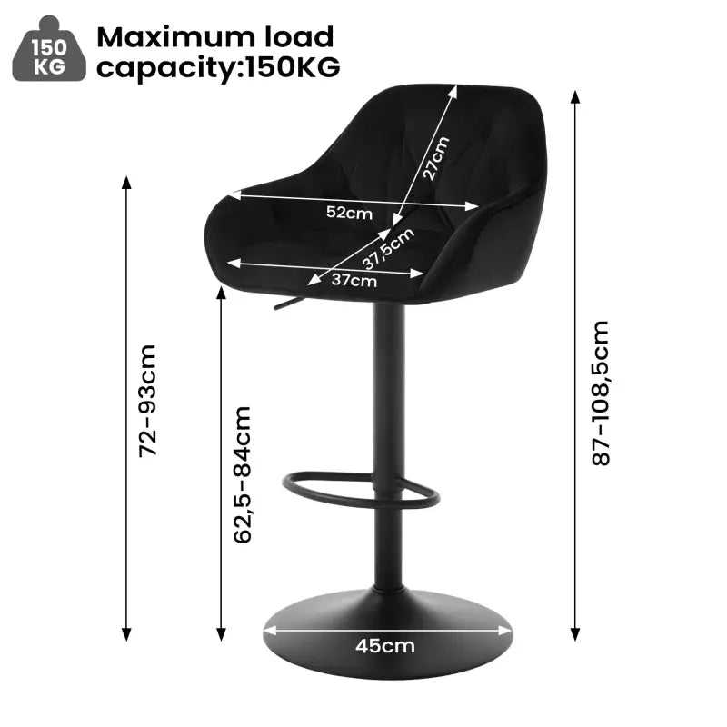 BukkitBow - Set van 2 Barkrukken - Velvet met Metaal - met Voetensteun - Zithoogte: 62,5-84cm