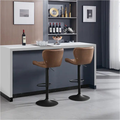 BukkitBow - Verstelbare Barkruk met Rugleuning - Vintage Imitatieleer/Velvet/Metaal - 360° Draaibaar