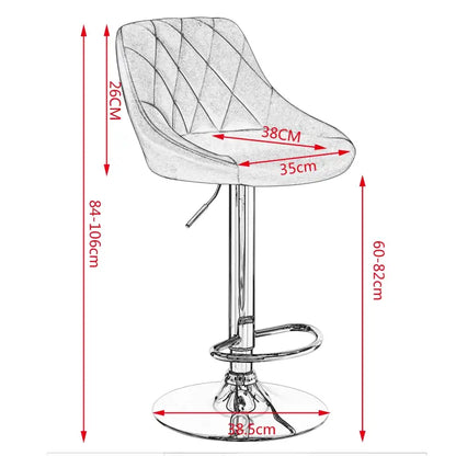 BukkitBow - Verstelbare Barkruk - Verchroomd Staal en Fluweel - Ergonomisch met Hoge Rugleuning - 60-82cm Zithoogte