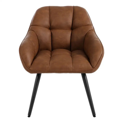 BukkitBow - Vintage Fauteuil/Eetkamerstoel met Armleuningen - Imitatieleer/Metaal/Schuim - Comfortabele Kuipstoel - 150 kg Draagvermogen - Bruin
