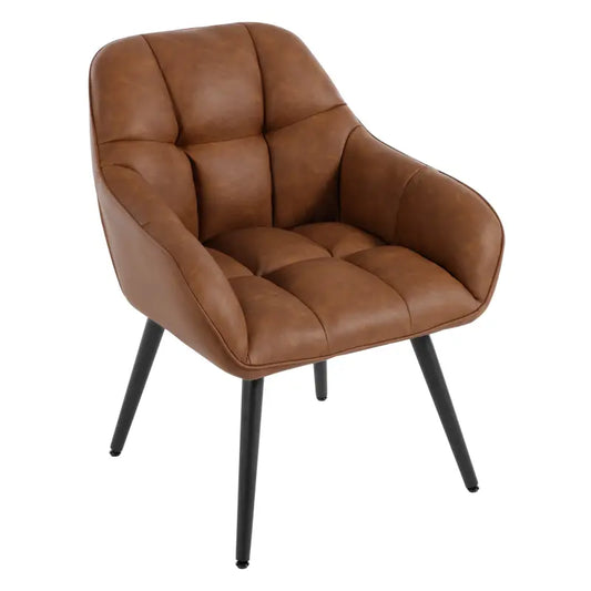 BukkitBow - Vintage Fauteuil/Eetkamerstoel met Armleuningen - Imitatieleer/Metaal/Schuim - Comfortabele Kuipstoel - 150 kg Draagvermogen - Bruin
