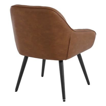 BukkitBow - Vintage Fauteuil/Eetkamerstoel met Armleuningen - Imitatieleer/Metaal/Schuim - Comfortabele Kuipstoel - 150 kg Draagvermogen - Bruin
