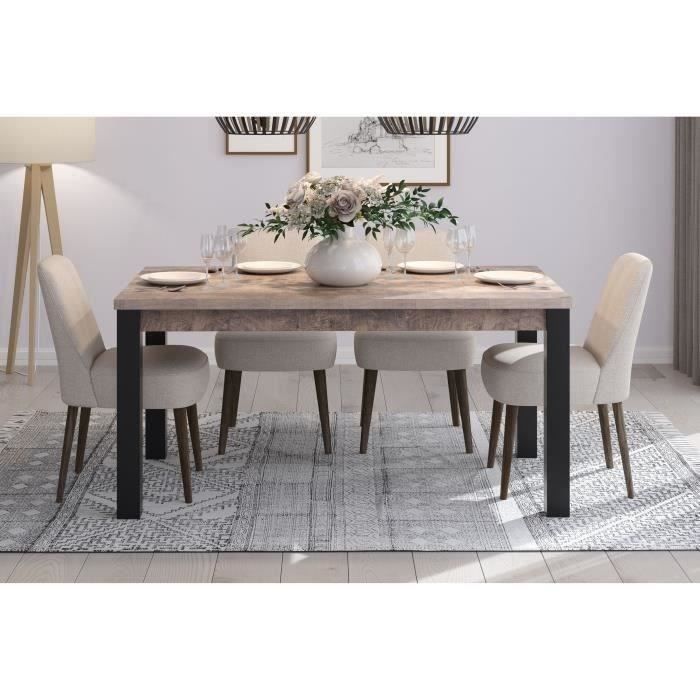 ettafel EMILE – 6 personen – Tabaksbruin eiken & matzwart – L160 x D90 x H77 cm sfeer