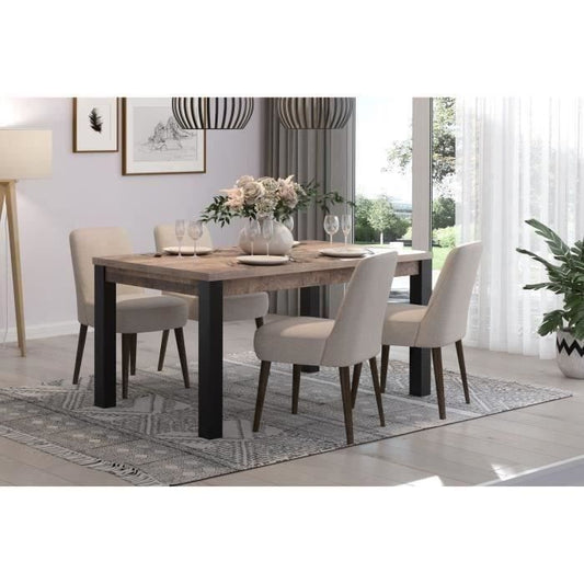 ettafel EMILE – 6 personen – Tabaksbruin eiken & matzwart – L160 x D90 x H77 cm eetkamer