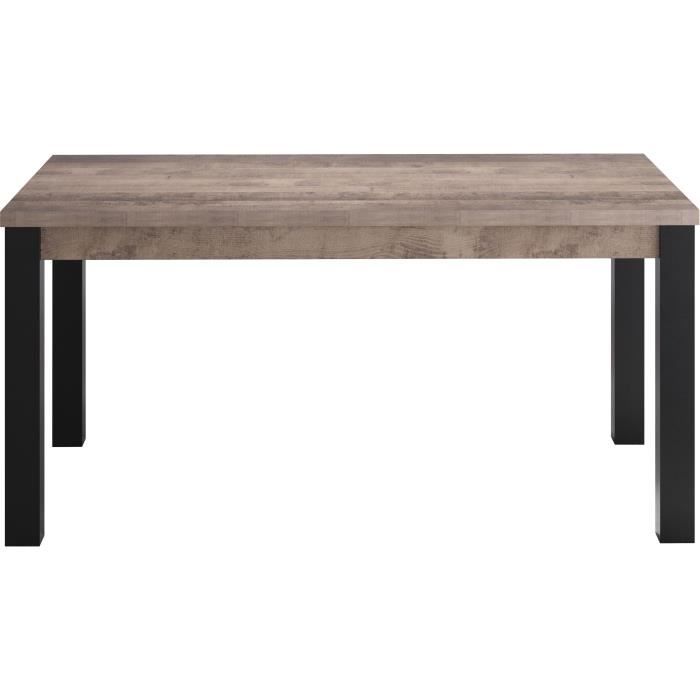 ettafel EMILE – 6 personen – Tabaksbruin eiken & matzwart – L160 x D90 x H77 cm zijkant