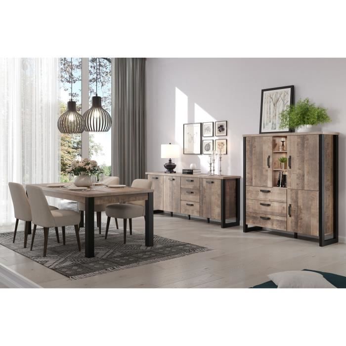 ettafel EMILE – 6 personen – Tabaksbruin eiken & matzwart – L160 x D90 x H77 cm set