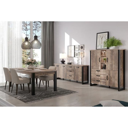 ettafel EMILE – 6 personen – Tabaksbruin eiken & matzwart – L160 x D90 x H77 cm set