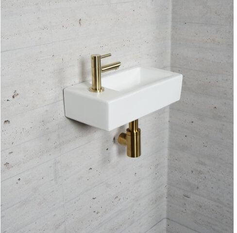 Matwitte Fonteinset Wiesbaden in Messing Goud (Kraangat Links) Wastafels Sanitairluxe