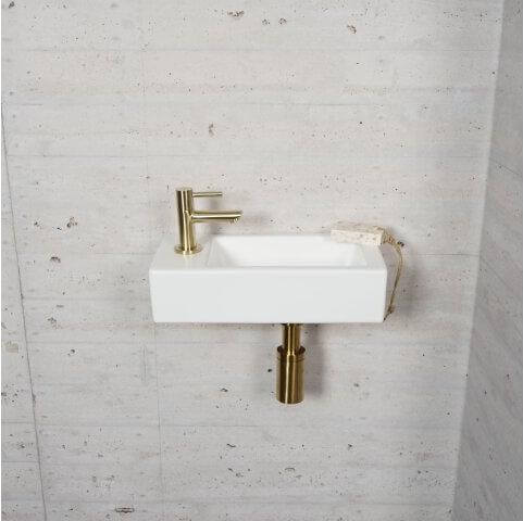 Matwitte Fonteinset Wiesbaden in Messing Goud (Kraangat Links) Wastafels Sanitairluxe