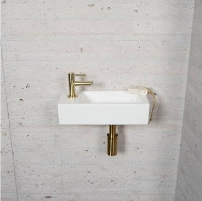 Matwitte Fonteinset Wiesbaden in Messing Goud (Kraangat Links) Wastafels Sanitairluxe