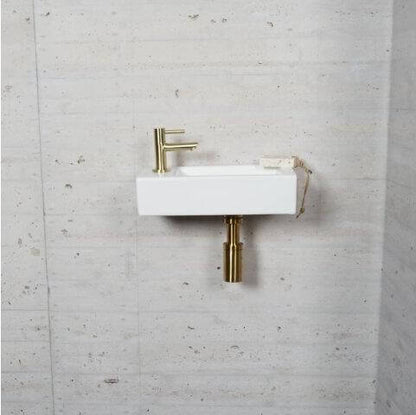 Matwitte Fonteinset Wiesbaden in Messing Goud (Kraangat Links) Wastafels Sanitairluxe