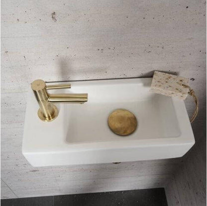 Matwitte Fonteinset Wiesbaden in Messing Goud (Kraangat Links) Wastafels Sanitairluxe